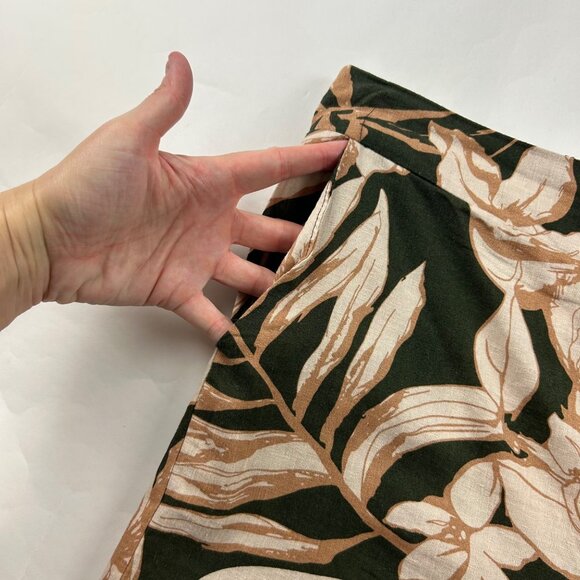 Rachel Zoe Dark Olive Tan Tropical Print Linen Blend Wide Leg Pant M - Picture 3 of 7